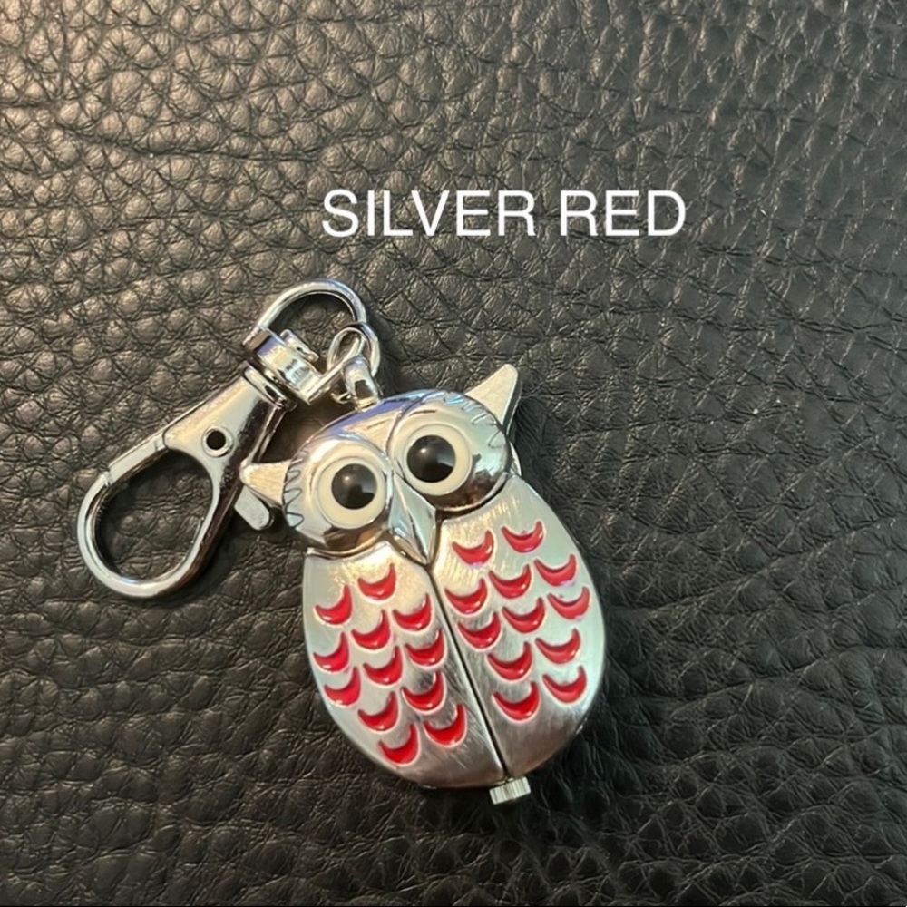 QUARTZ WATCH: Owl Pocket Keychain (Silver/Red)